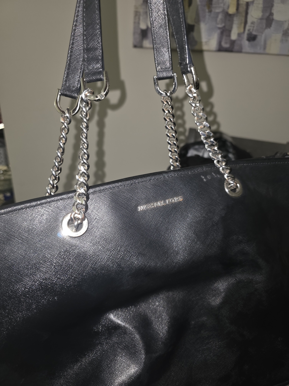 Michael Kors Black Leather Chain-Handle Tote